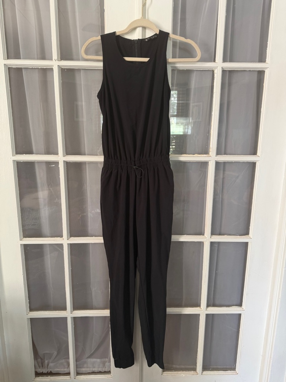 Athleta Black Sleeveless Jumpsuit with Drawstring Waist